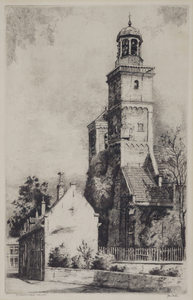 31733 Gezicht op de Nicolaikerk te Utrecht uit het zuidwesten, met op de voorgrond de Gronsveltkameren aan de ...